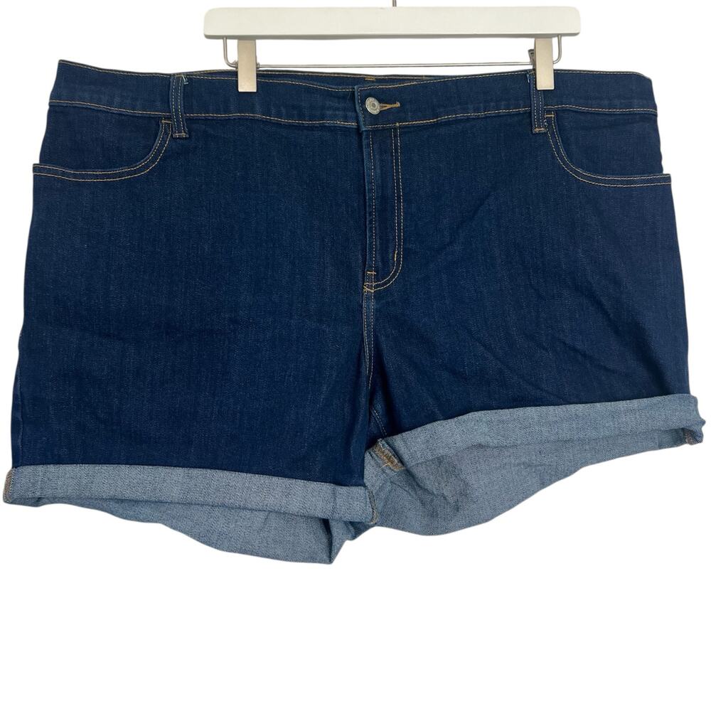 Old Navy Women’s 22 Mid Rise Jeans Shorts Blue Stretch Denim Cuffed Dark Casual